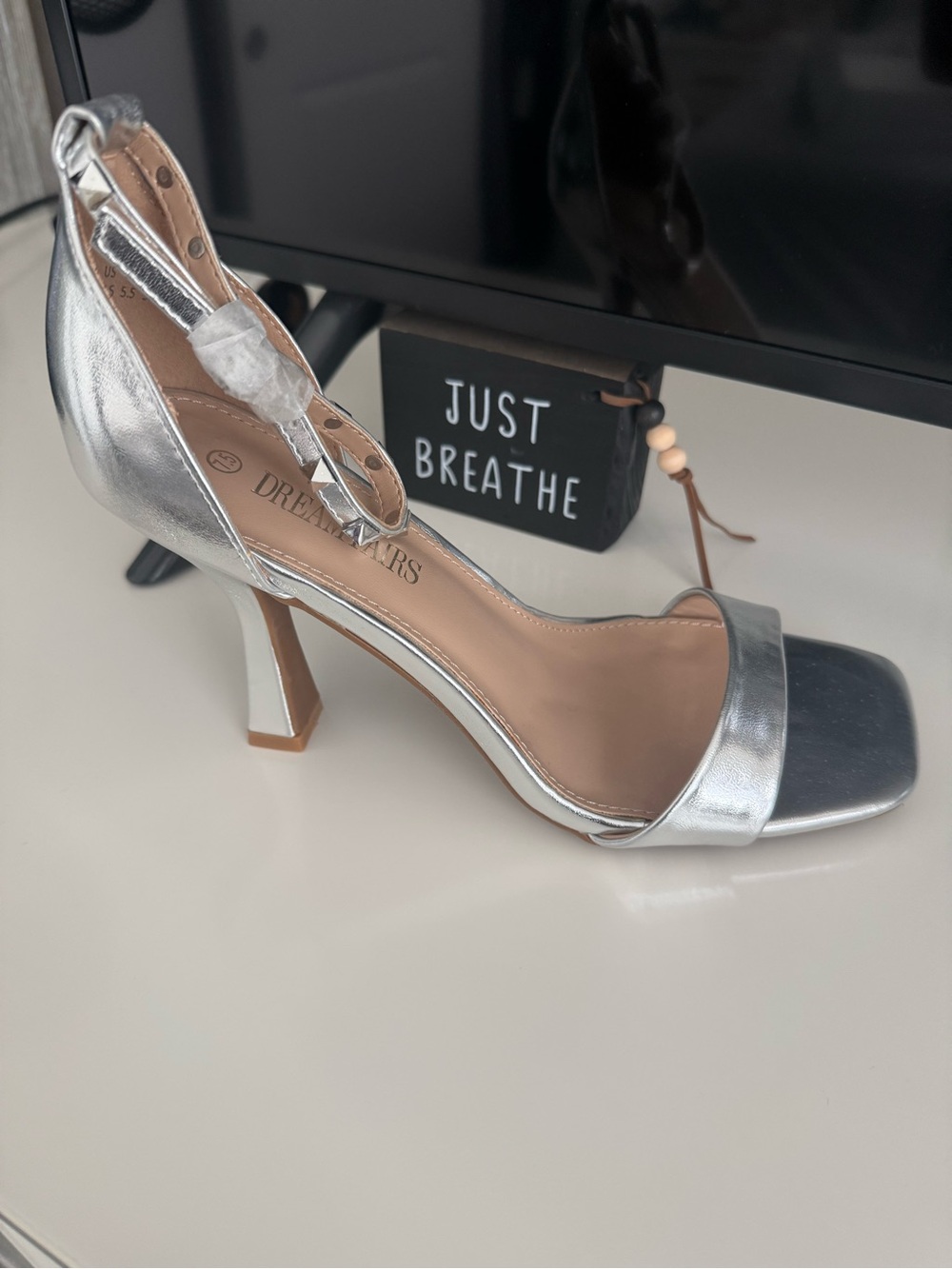 Dream Pairs Silver Metallic Ankle-Strap Block Heel Sandals - Never Worn